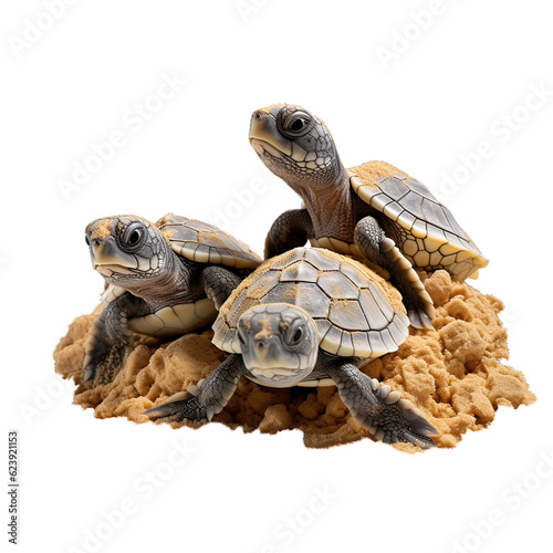 hawksbill Baby sea turtles, group of baby turtles, tortoise standing on a rock, cute baby turtles, isolated © Gustavo