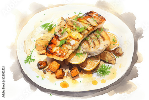 Grilled Pikeperch with Potato Cream, Generative AI