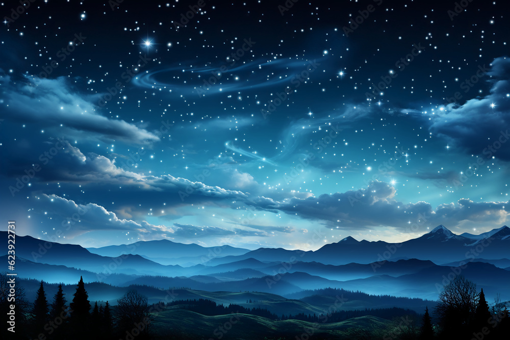 Sky with stars blue background for the christmas holiday illustration. AI generative
