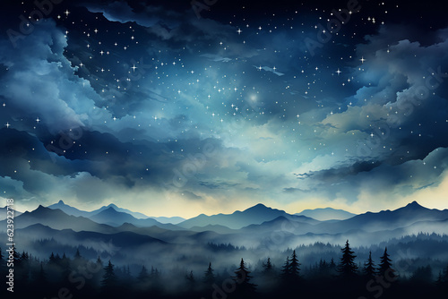 Sky with stars blue background for the christmas holiday illustration. AI generative © SANGHYUN