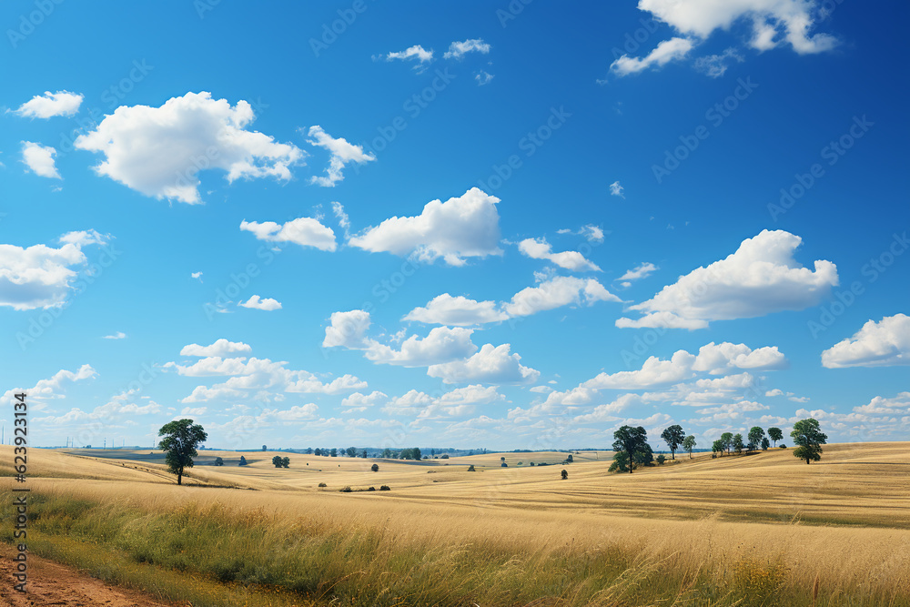 Obraz premium Summer day with some clouds in the sky, horizon low and empty photograph. AI generative