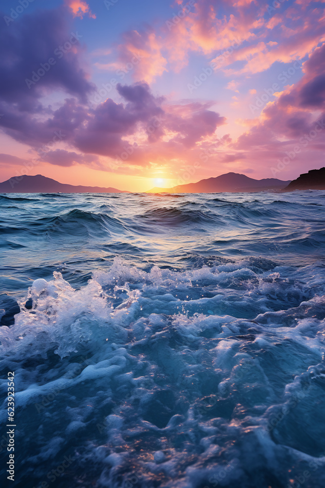 Fototapeta premium Violet ocean hills, minimalist fine art photography. AI generative