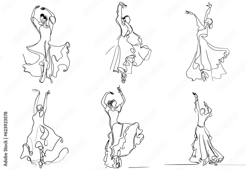 Fototapeta premium one-line drawing of flamenco dancers, simple and minimalist