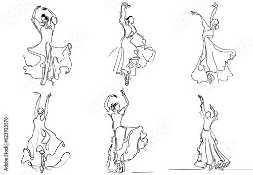 one-line drawing of flamenco dancers, simple and minimalist