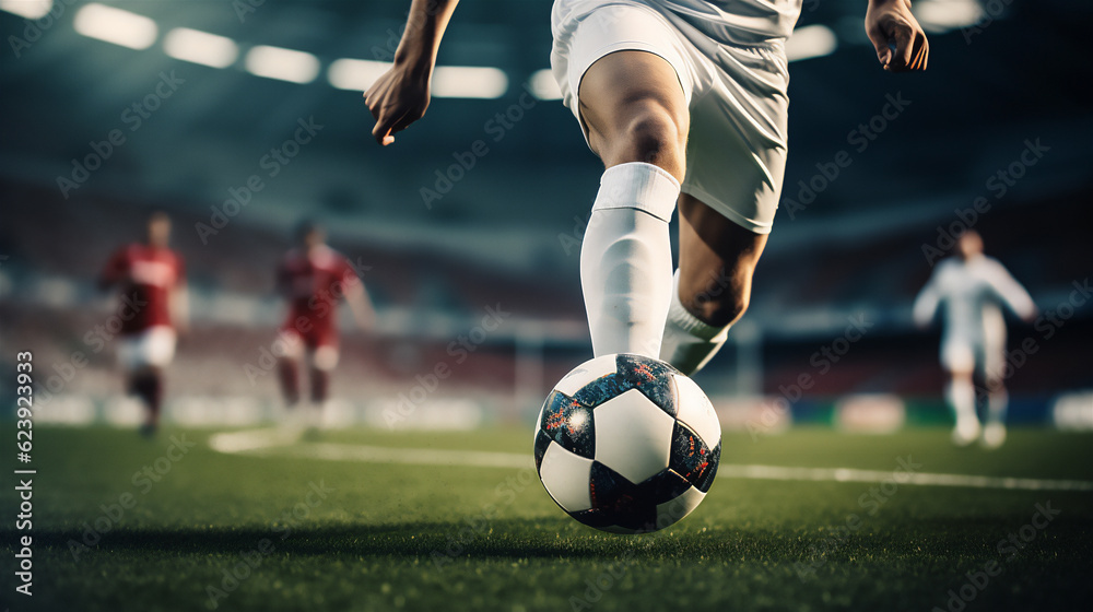 Obraz na płótnie Soccer Player ready to Shoot the Ball in Stadium. Ai generative. w salonie