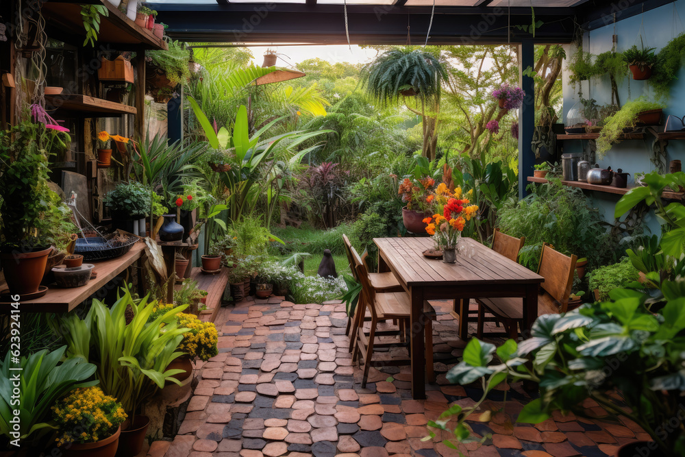 Modern greenhouse with a variety of plants, flowers that grow lush in a protected environment. Generative AI. Modern greenhouse with a variety of plants, flowers that grow lush in a protected environment. Generative AI.