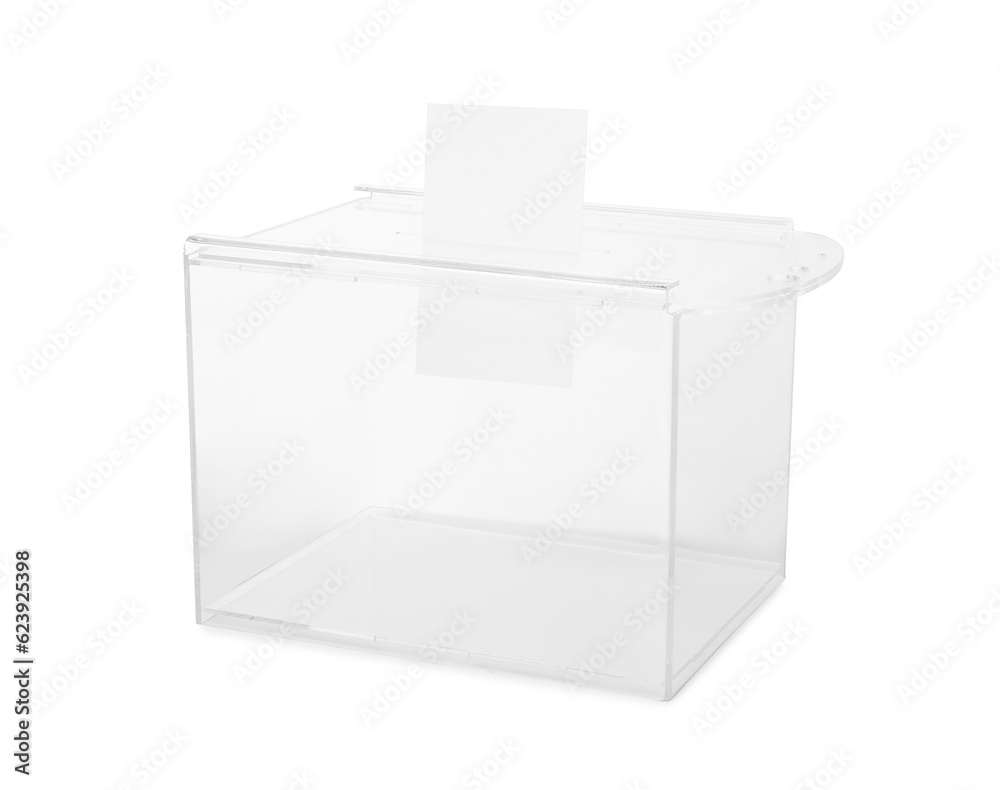 Transparent ballot box with vote isolated on white Transparent ballot box with vote isolated on white