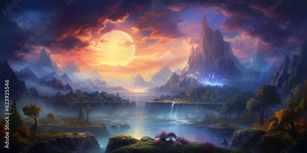 Fantasy world scenery, virtual reality, VR, backgrounds, wallpaper, AI generated