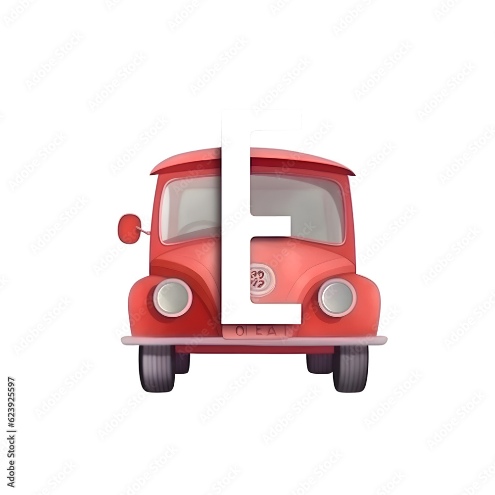 Cute cartoon car with letter L isolated on white background. Vector illustration.