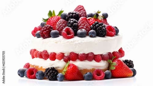 cake with fresh berries isolated on white background