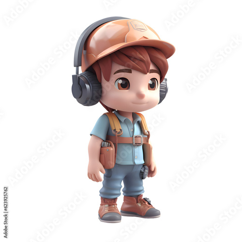3D Render of a Little Boy with Headphones and Backpack © Waqar