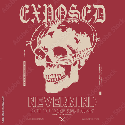 skull with barbed wire slogan Vector design for t-shirt graphics, banner, fashion prints, slogan tees, stickers, flyer, posters and other creative uses