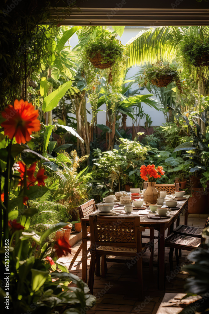 Modern greenhouse with a variety of plants, flowers that grow lush in a protected environment. Generative AI.