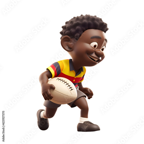 3D Render of a Little African American Boy with a Rugby Ball
