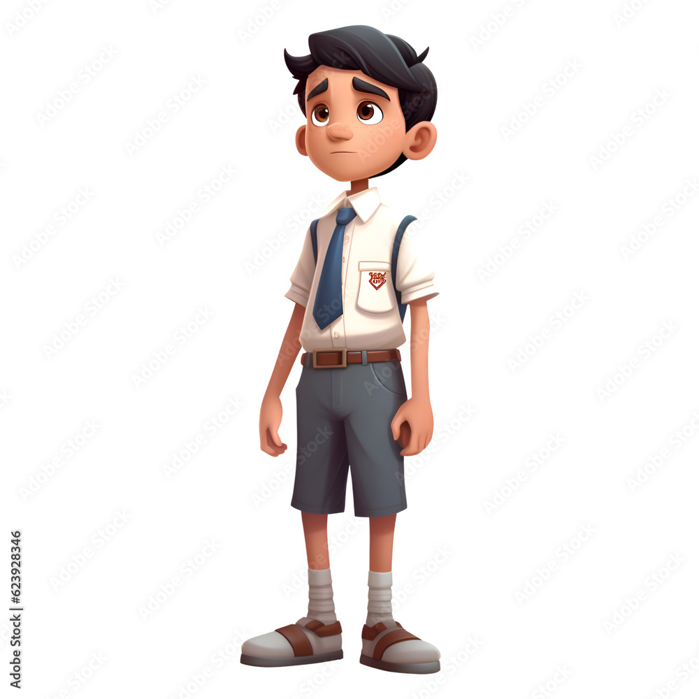 3D Render of Little Boy with scout uniform on white background with clipping path