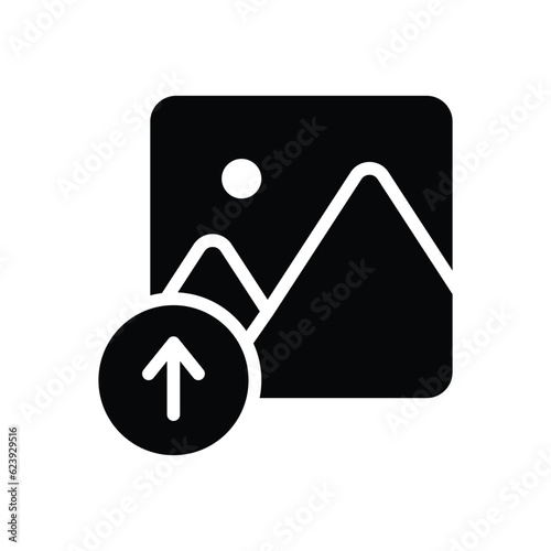 Picture icon with upload symbol glyph icon vector. Vector illustration glyph pictogram for infographic interface or design graphic. 