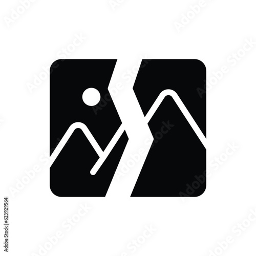 Broken picture glyph icon vector. Missing, corrupted, broken symbol image icon. Vector illustration glyph pictogram for infographic interface or design graphic. 