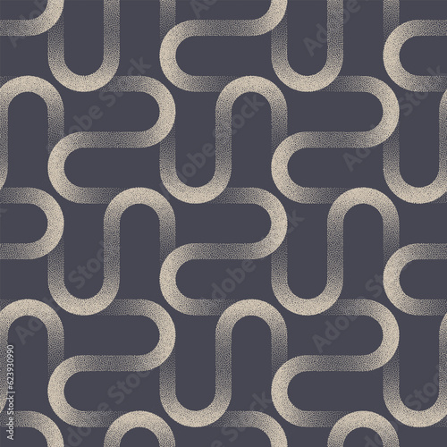 Tangled Smooth Curved Lines Seamless Pattern Vector Stipple Abstract Background. Intricate Maze Structure Modern Graphic Abstraction Repetitive Pale Grey Wallpaper. Half Tone Endless Art Illustration