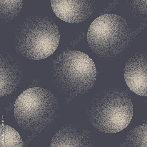 Repetitive Balls Grid Seamless Pattern 3D Vector Dotwork Abstract Background. Cool Circles Classy Textile Design Fabric Print Repetitive Pale Grey Wallpaper. Textured Halftone Art Endless Illustration