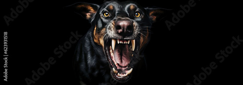 Intense Stare and Snarling Teeth of a Doberman, Highlighting the Reality of Dog Aggression and the Need for Awareness.