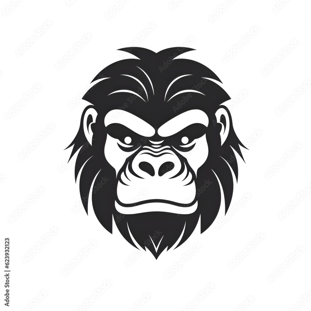 Monkey head logo template. Vector illustration in black and white colors