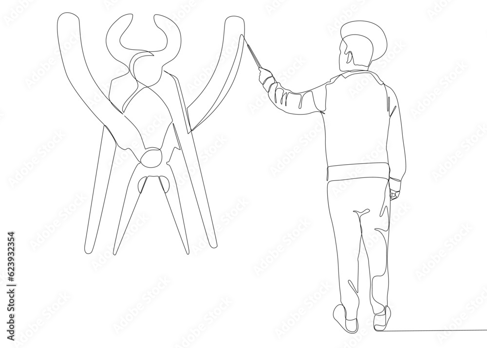 One continuous line of man drawing Pliers, Tongs by with felt tip pen. A hand tool used to hold objects securely. Thin Line Illustration vector concept. Contour Drawing Creative ideas. One continuous line of man drawing Pliers, Tongs by with felt tip pen. A hand tool used to hold objects securely. Thin Line Illustration vector concept. Contour Drawing Creative ideas.