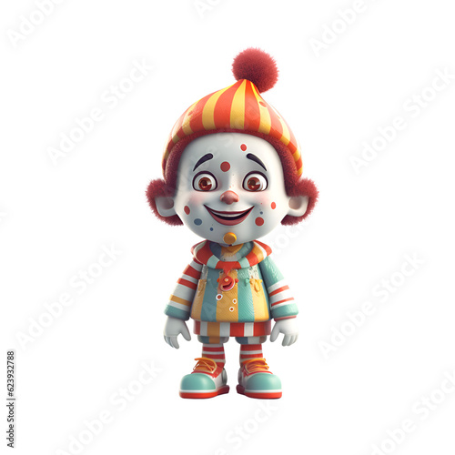 3d rendering of a cute clown doll isolated on white background.