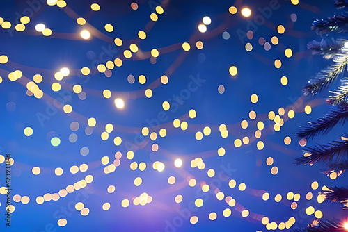 holiday illumination and decoration concept. Christmas garland bokeh lights
