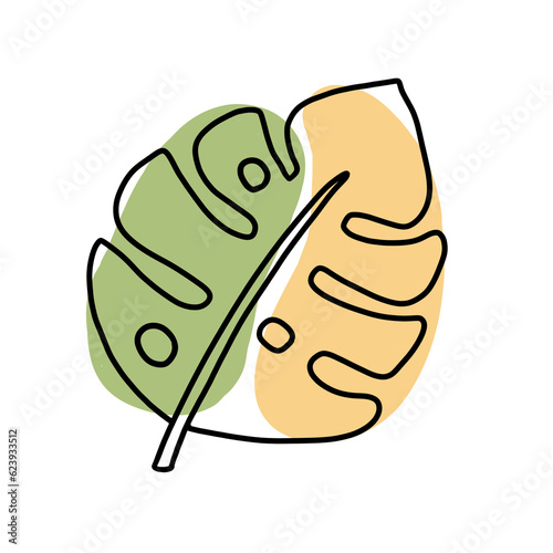 Tropical Leaves in doodle style. Vector hand drawn black line design elements. Exotic summer botanical illustrations. Monstera leaves