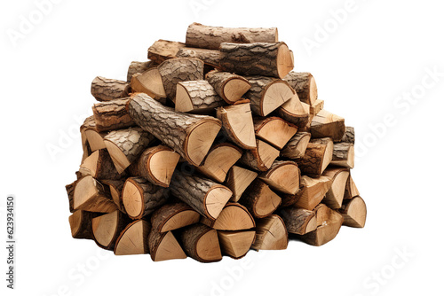 Leinwand Poster Firewood stack. isolated object, transparent background