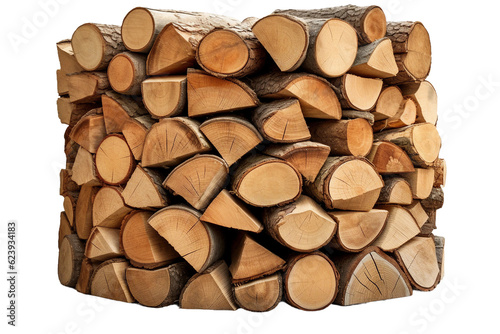 Firewood stack. isolated object  transparent background