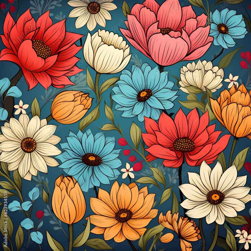 seamless pattern with flowers,leaf,blossom,plant,texture,ornament,poppy,vintage,Ai generated seamless pattern with flowers,leaf,blossom,plant,texture,ornament,poppy,vintage,Ai generated