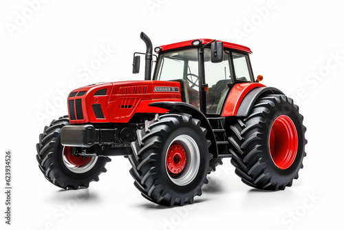 Red tractor  a vital piece of farm equipment for agriculture tasks and productivity  isolated on a white background