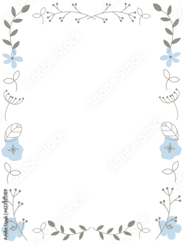 北欧風の青い草花の縦型フレーム 