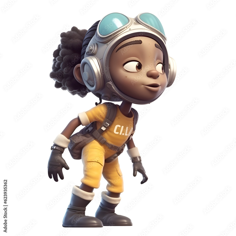 3D Illustration of a Cute Cartoon Girl in Spacesuit