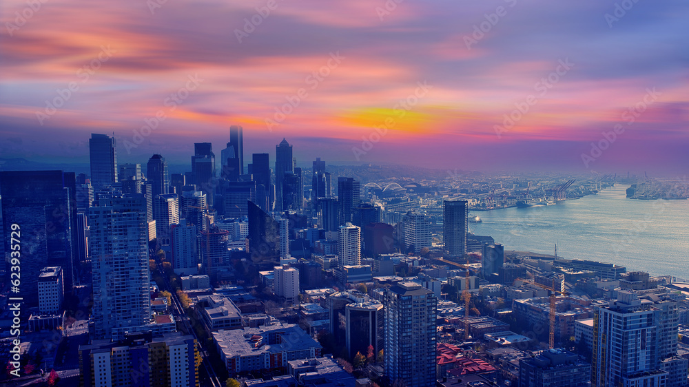 view of cityscape Seattle skyline in Seattle, Washington States,