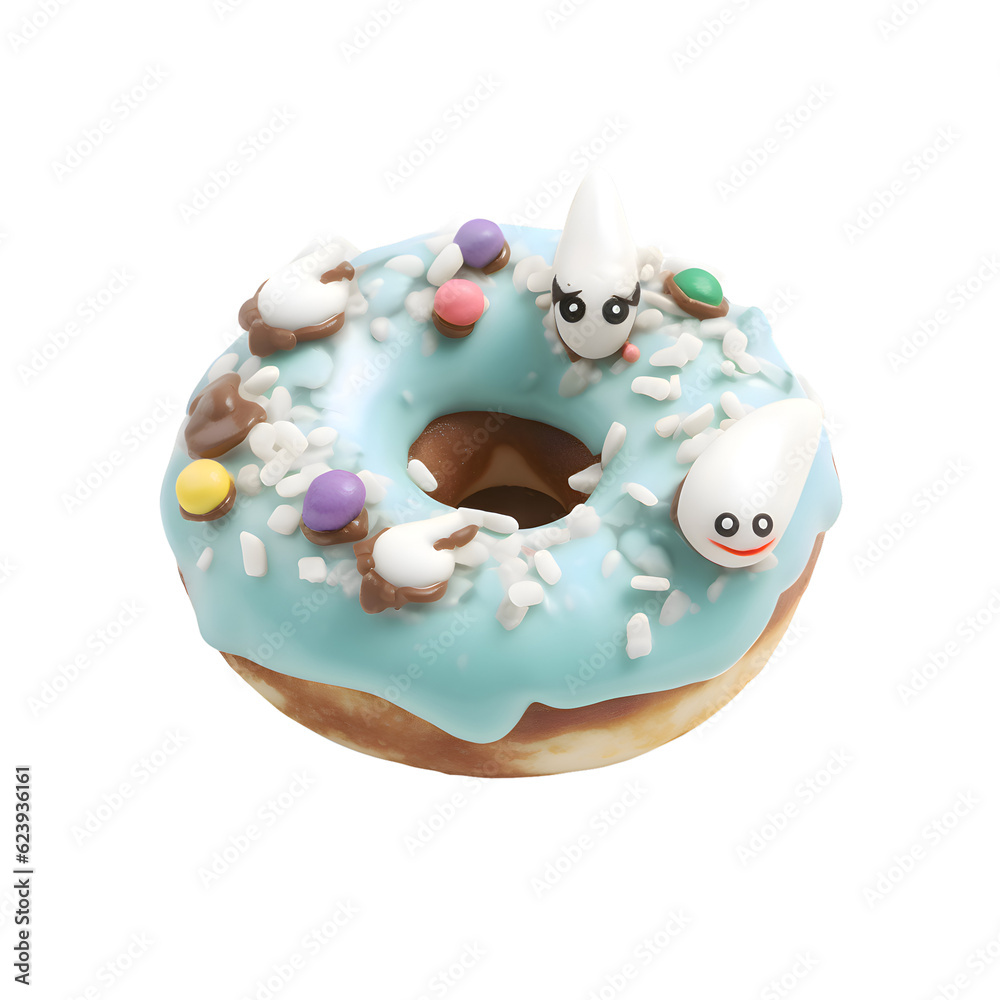 Funny donut with glaze and sprinkles on white background