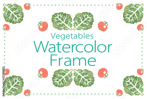 野菜のイラストを使ったフレーム・飾りのデザイン。水彩風、ベクター素材。