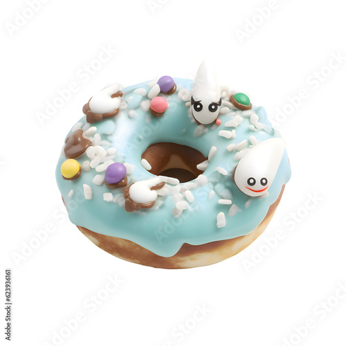 Funny donut with glaze and sprinkles on white background