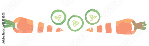 野菜のイラストを使った仕切り・飾り。水彩風、ベクター素材。