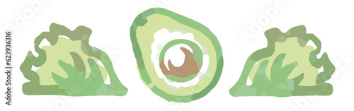 野菜のイラストを使った仕切り・飾り。水彩風、ベクター素材。