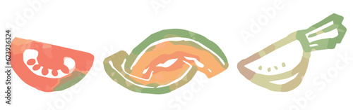 野菜のイラストを使った仕切り・飾り。水彩風、ベクター素材。