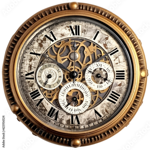 Timepiece antique. isolated object, transparent background