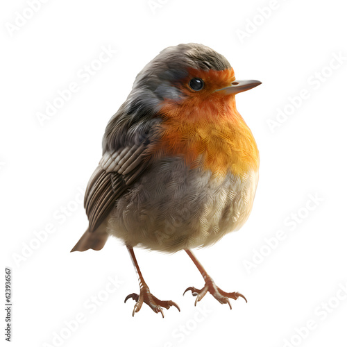 A robin bird isolated against a white background with room for copy