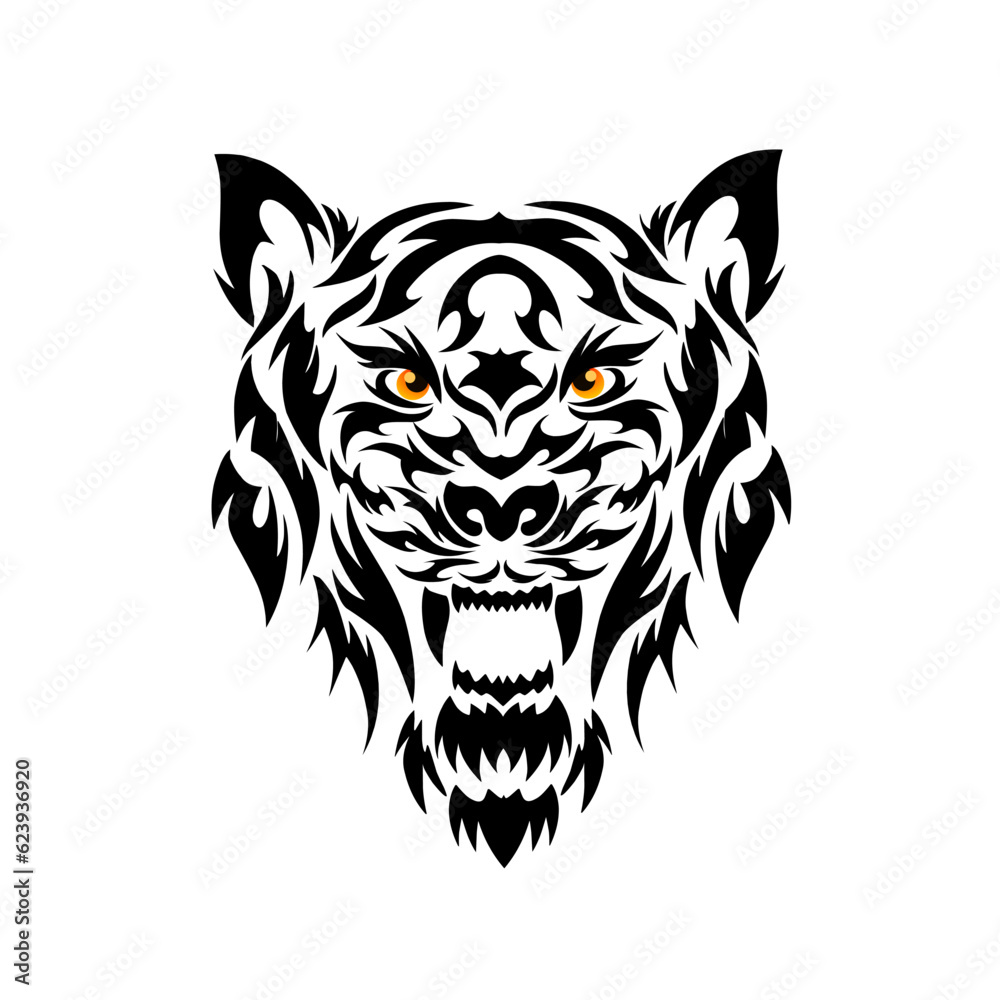 Illustration vector graphic of tribal art tattoo face head Tiger with roaring