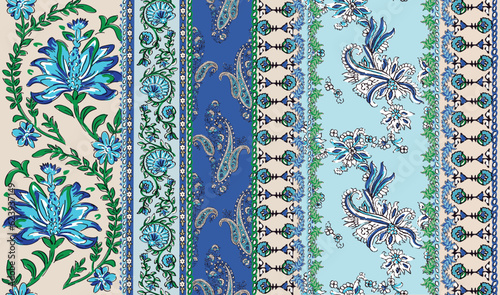 patchwork floral pattern with paisley and indian flower motifs. border style pattern for textil and decoration