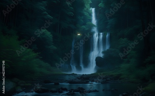 waterfall in the forest at night