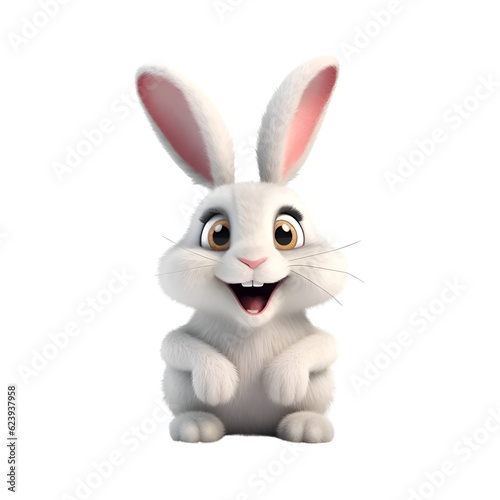 3D rendering of a cute white Easter bunny isolated on white background