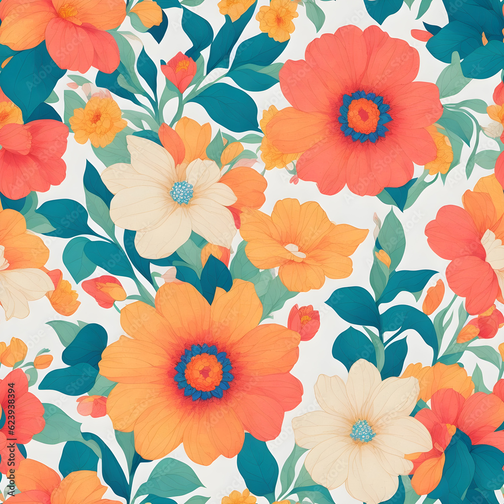 seamless pattern with flowers, AI Generated.