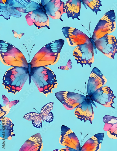 Seamless abstract colorful butterfly pattern. AI Generated. © pim pic
